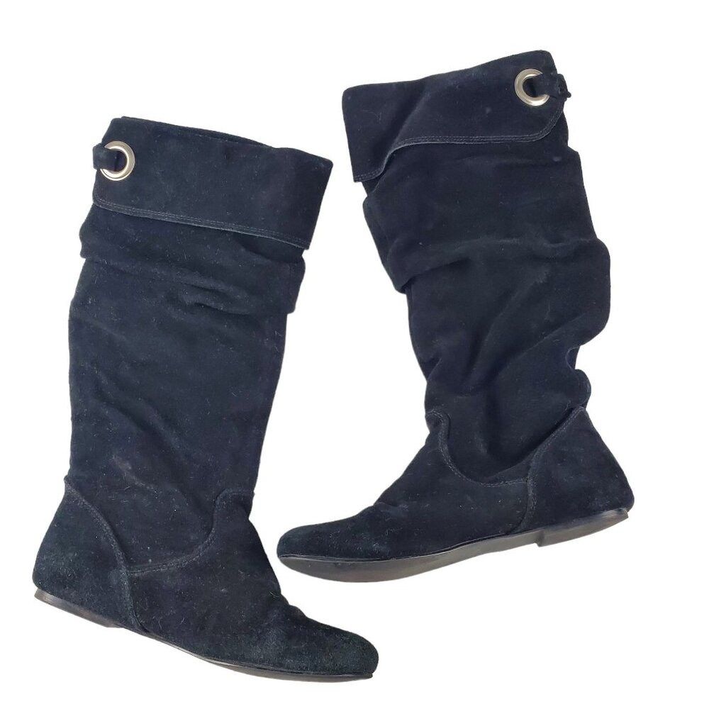 Steve Madden Women's Tarzan Black Suede Flat Heel Slouchy Scrunch Pirate Boots 7